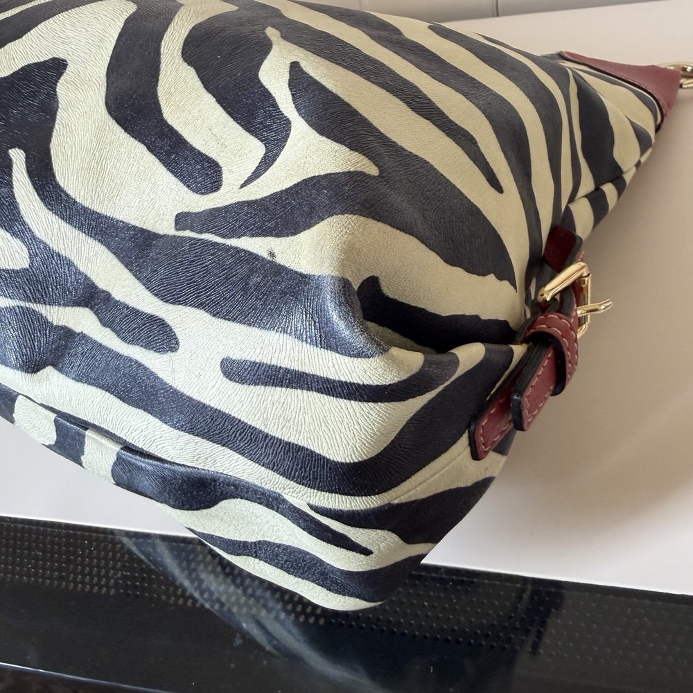 Dooney & Bourke VTG Y2K Zebra Print Leather Slouchy Hobo Bag (L) Purse Designer - Picture 7 of 13
